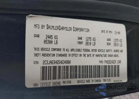 2005 Chrysler 300C z USA, uszkodzony, nr VIN 2C3JA63H65H634880